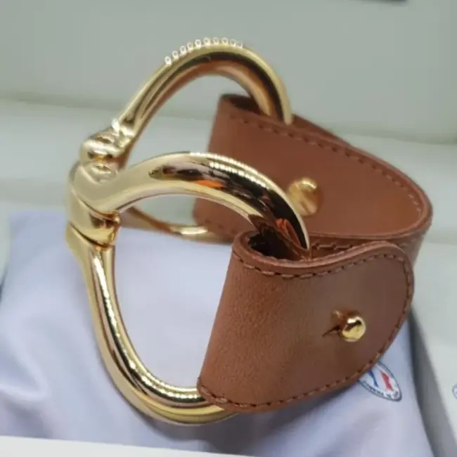 Gold-plated 'double bit' leather and steel bracelet