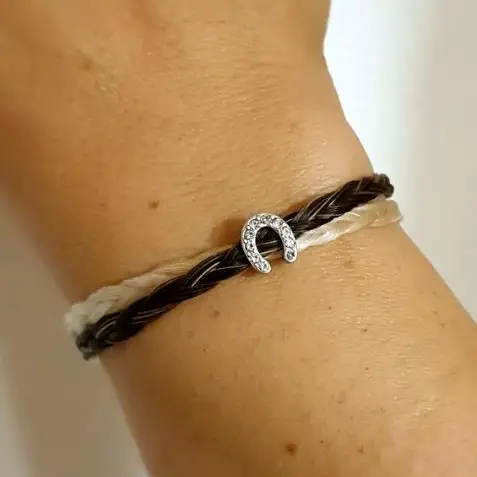 Bracelet in horsehair double braid with horseshoe LILI