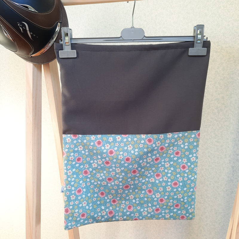 Two-tone grey with blue flowers helmet bag