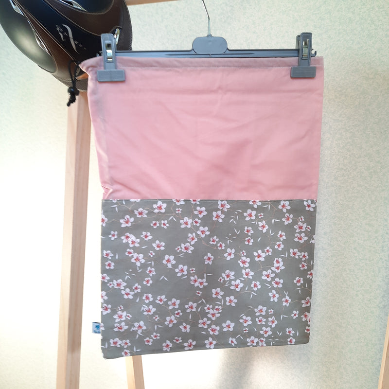Two-tone pink and almond blossom helmet bag