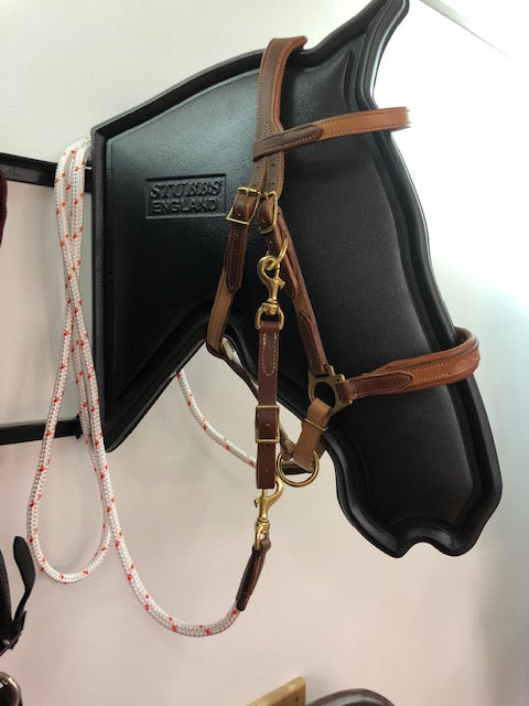 Two-tone leather trail riding snaffle bridle halter