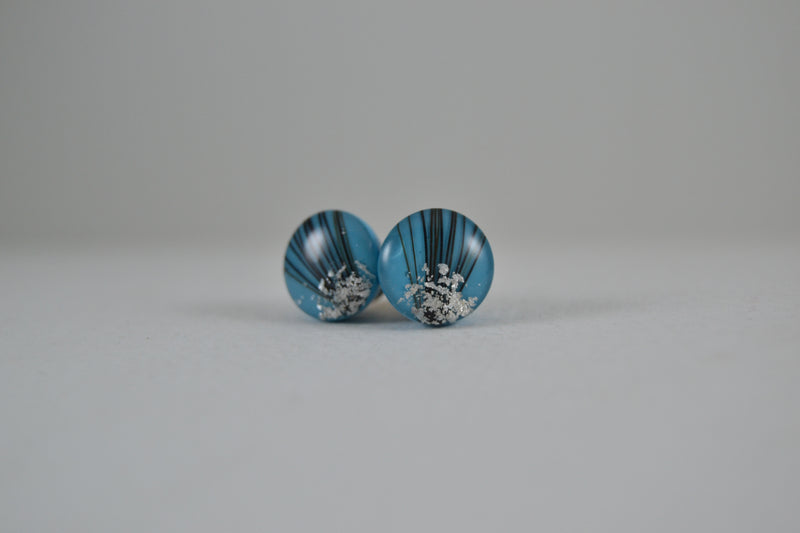 Blue and silver fan earrings