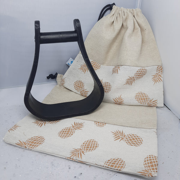 Two-tone beige pineapple stirrup bags/covers