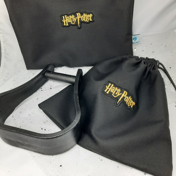 Black Harry Potter name stirrup bags/covers