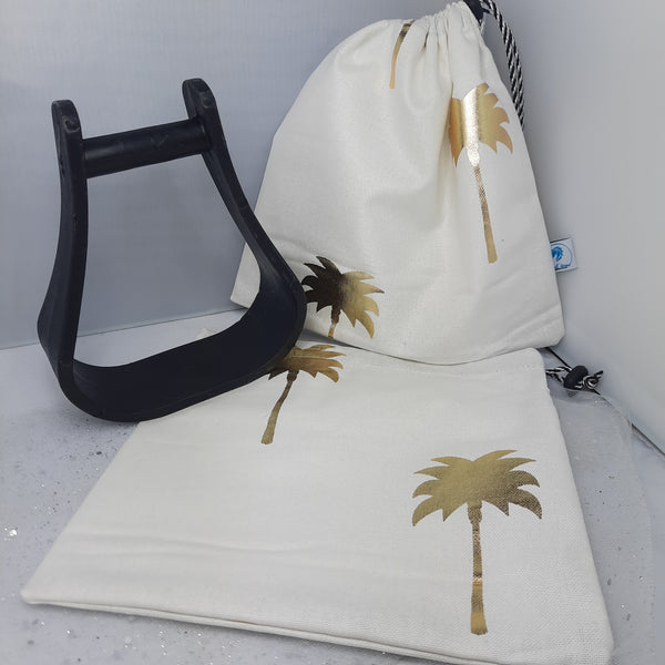 Gold palm trees stirrup bags/covers