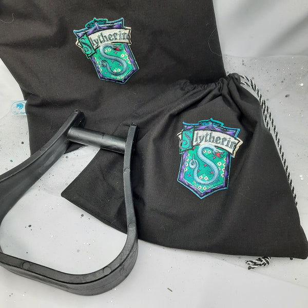 Black Slytherin stirrup bags/covers