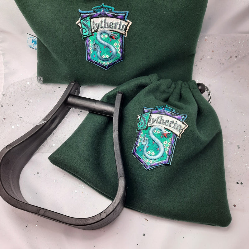 Green Slytherin stirrup bags/covers
