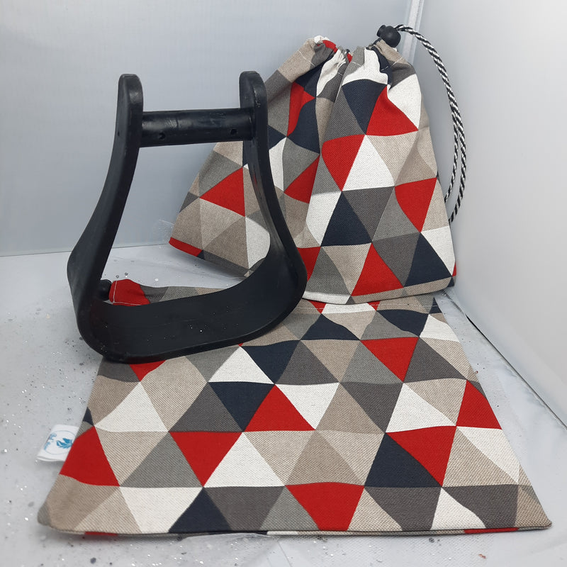 Red and grey triangles stirrup bags/covers