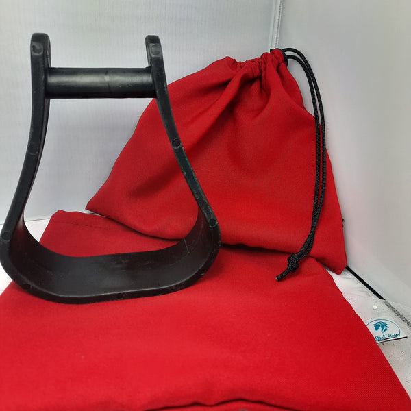 Plain red stirrup bags/covers