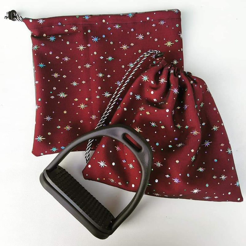 Burgundy stars stirrup bags/covers