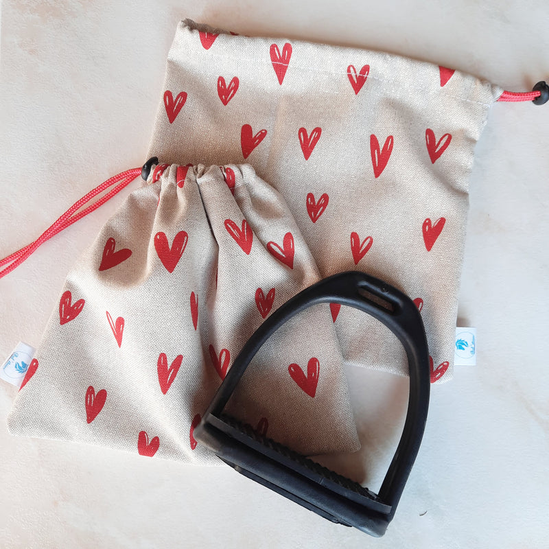 Red and gold hearts stirrup bags/covers