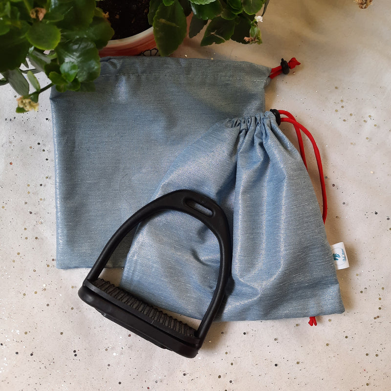 Silver-blue stirrup bags/covers