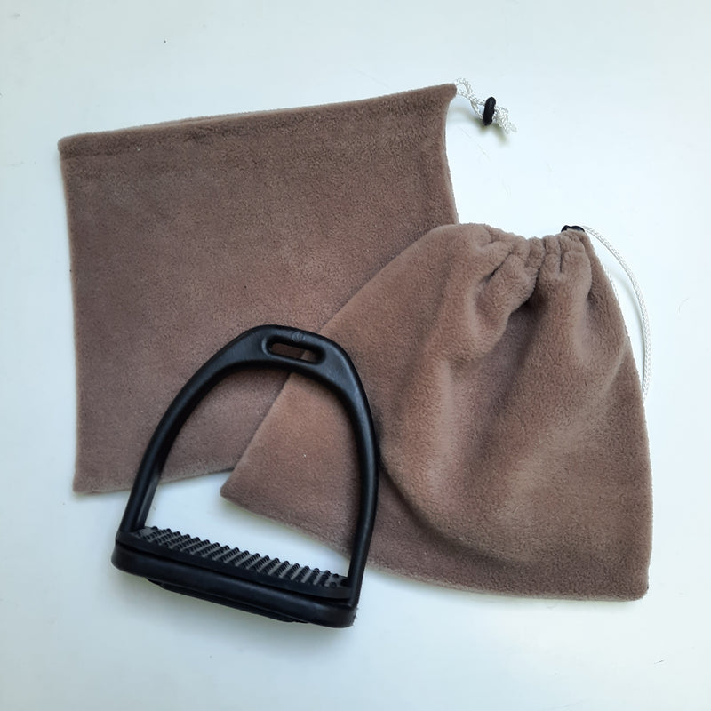 Brown fleece stirrup bags/covers