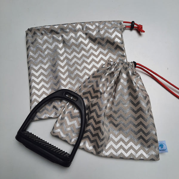 Silver zig-zag stirrup bags/covers